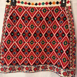Topshop Bohemian Embroidered Mini Skirt Folk Geometric Festival Linen Blend 6